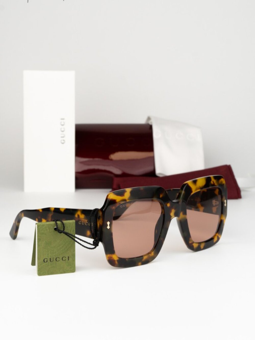 Gucci Women Sunglasses Havana Red Square GG1111S 003 NEW AUTHENTIC